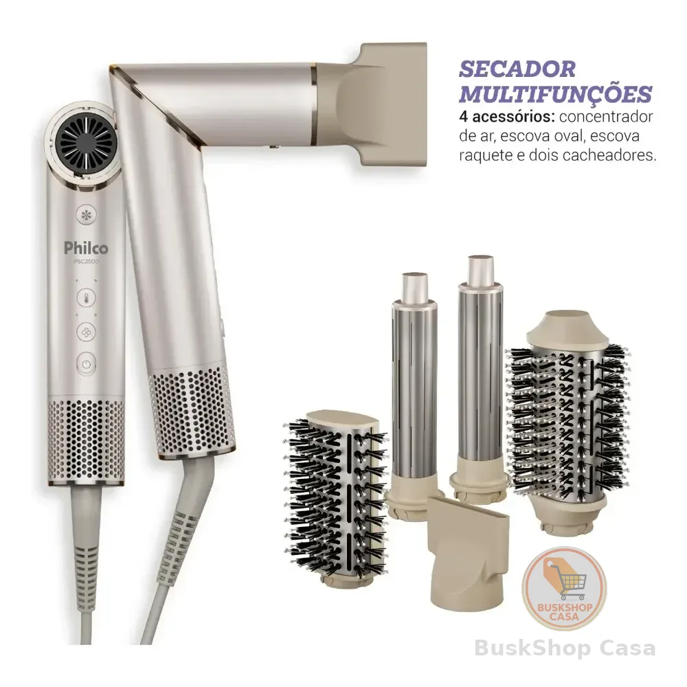 🛍️Secador De Cabelos Philco psc3500 4 Em 1 dobrável motor bldc Prateado