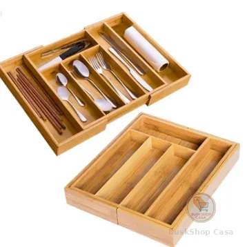 Porta Talheres Bambu Organizador Separador 5 Divisórias Extensivel Gaveta Grande BAMBU