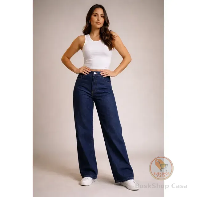 🛍️Calça Jeans Wide Leg Feminina Cintura Alta Sem Lycra Stillge