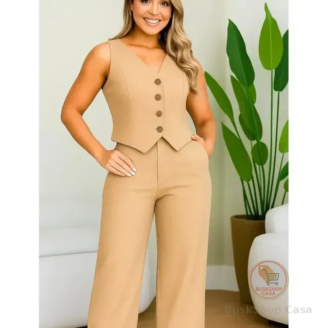 Conjunto Feminino Alfaiataria Colete E Calça Pantalona