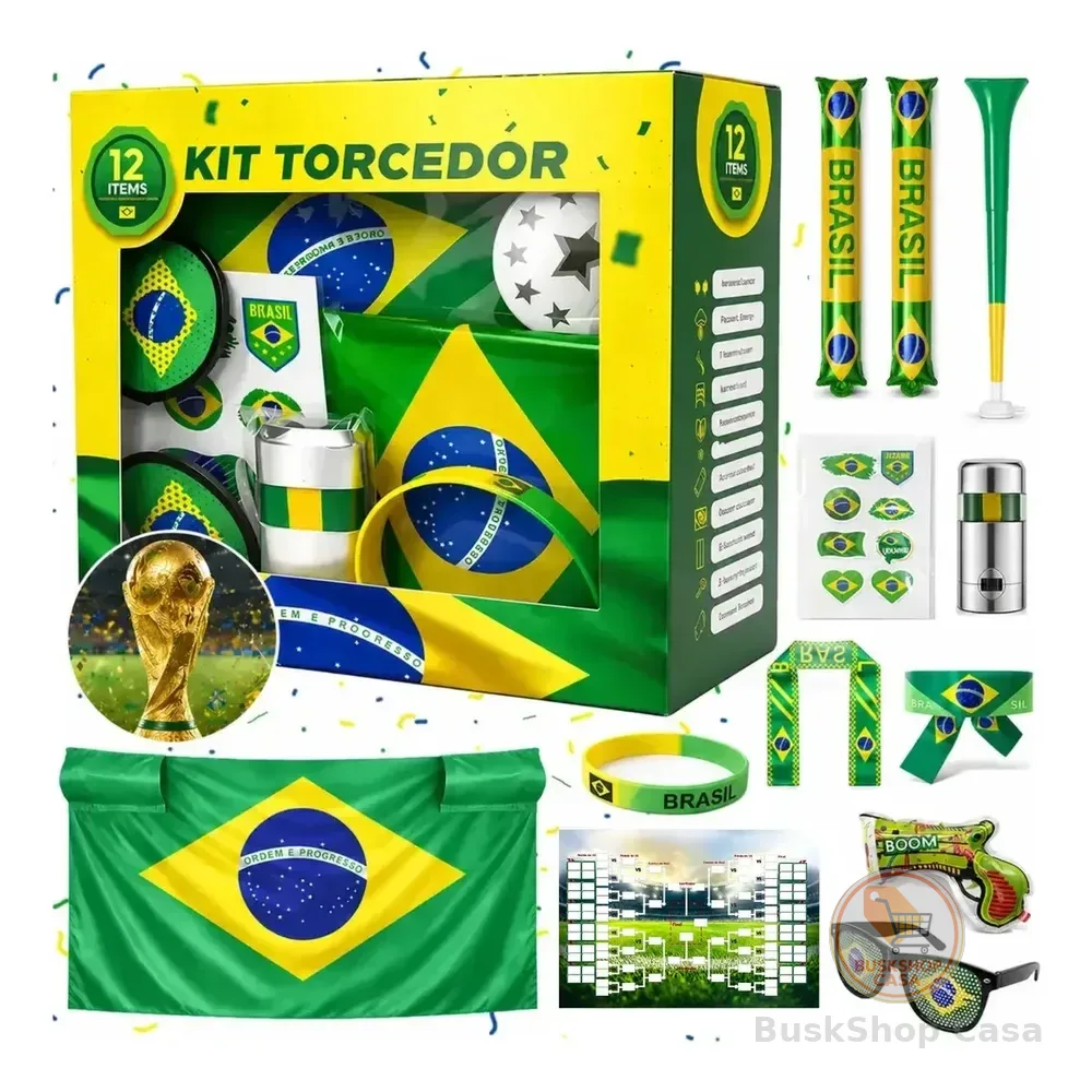 Kit 12 Copa Do Mundo 2026 Brasil-bandeira E Vuvuzelas E Mais