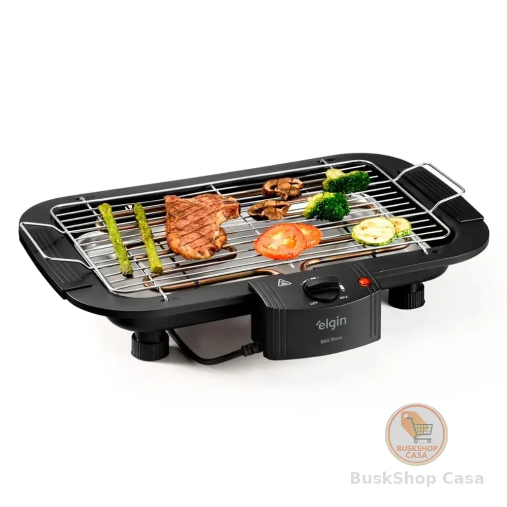 Churrasqueira Elétrica De Mesa Bbq Show Elgin 110V Com controle de temperatura, bandeja anti-fumaça e grelha removível