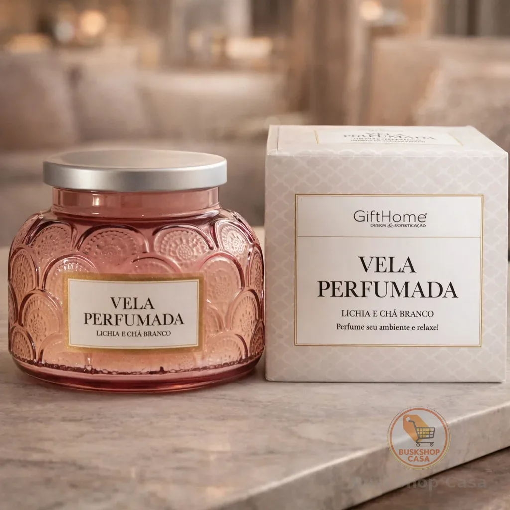 Vela Perfumada Lichia E Chá Branco 320g Vidro Decorativo Presente Aromático