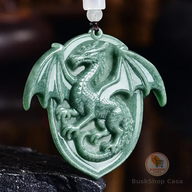 Colar com Pingente de Dragão em Jadeíta Natural Birmanesa, Amuleto Esculpido em Pedra Preciosa, Joia de Jade Genuíno de Luxo Vintage, Presentes para Mulheres