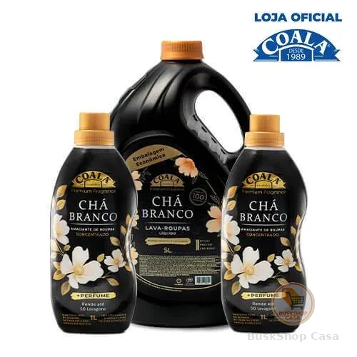 Kit Coala Laundry 1 Lava Roupas 5L + 2 Amaciantes de 1L cada - Chá Branco