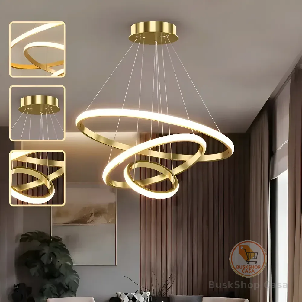 Luminária De Teto Led 75w, Pendente Dourado Com 3 Cores Para Sala 127/220v
