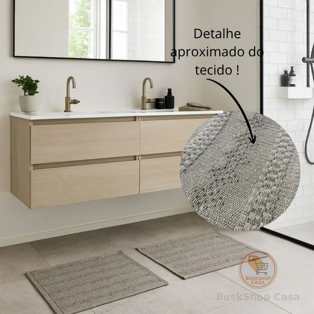 Kit 02 tapetes Porta Banheiro Algodão 0,47x0,70 Cores Modernas