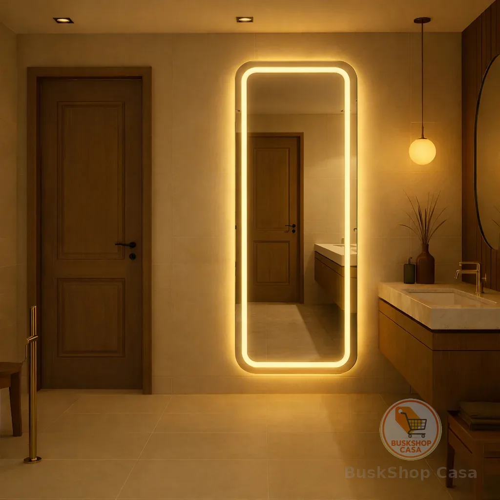 Espelho Retangular EL14 Corpo Inteiro 170cm x 70cm Polido LED Jateado Luz Branca e Luz Amarela Sala Quarto Banheiro
