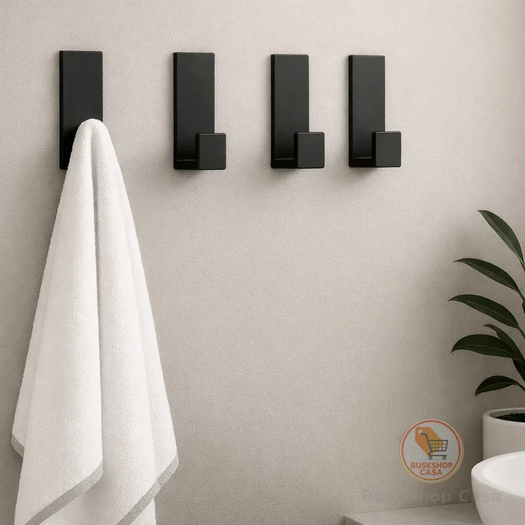 Cabide Gancho Adesivo de Parede com Fita Dupla Face 3M para Toalhas Banheiro Cor Preto ou Branco
