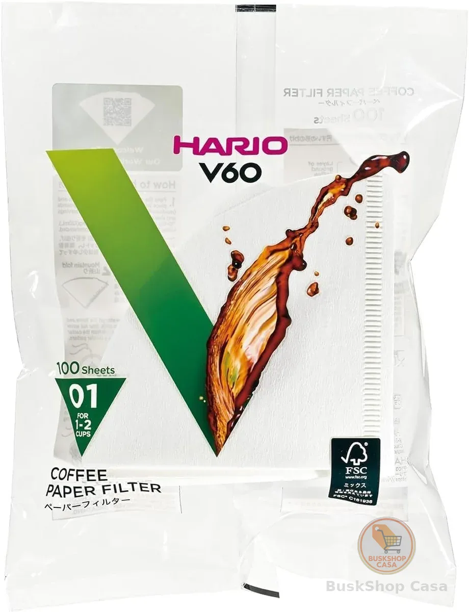 Hario Filtro De Papel para Coador de Café Natural V60 tamanho 01 Com 100 Unidades Original Japão