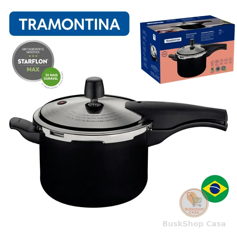 Panela de Pressão Tramontina Vancouver 4,5L Antiaderente | Preta ou Vermelha
