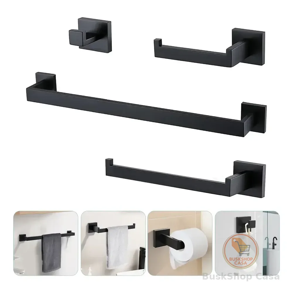 Kit Acessorio Para Banheiro 4 Peças Inox 304 Preto Fosco