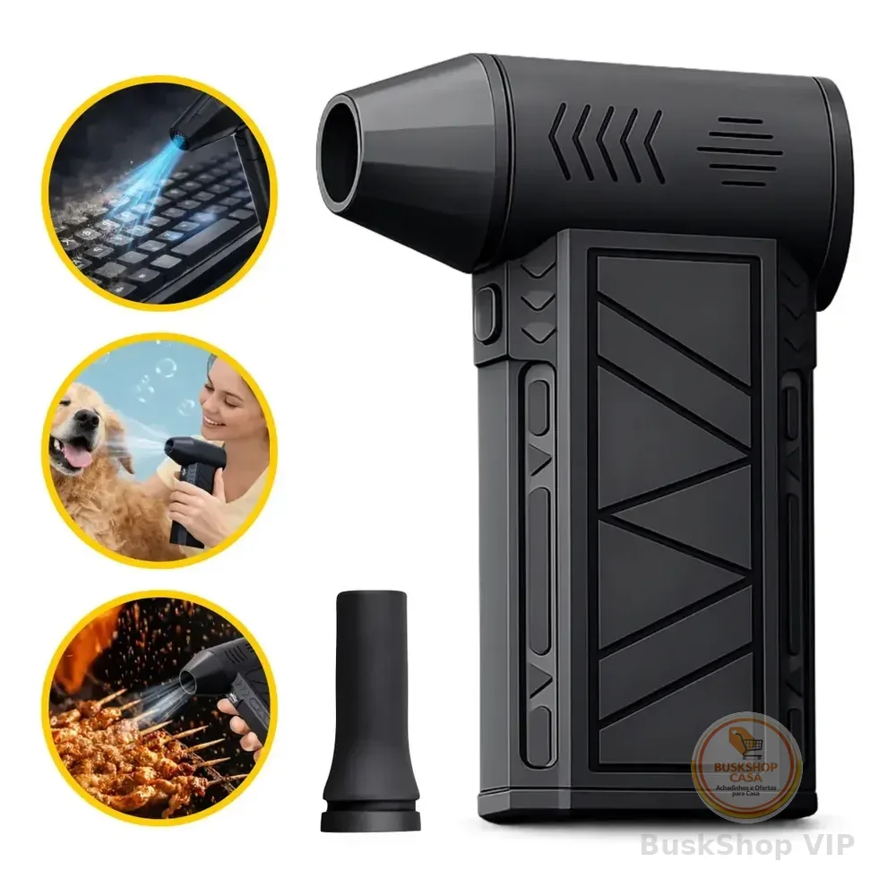 Mini Ventilador Soprador Ar Turbo 130000rpm Sem Fio Recarregável Usb 3 Níveis Jato Forte Portátil Multiuso Limpeza Teclado Carro Acende Churrasqueira - Simake Preto 127/220v