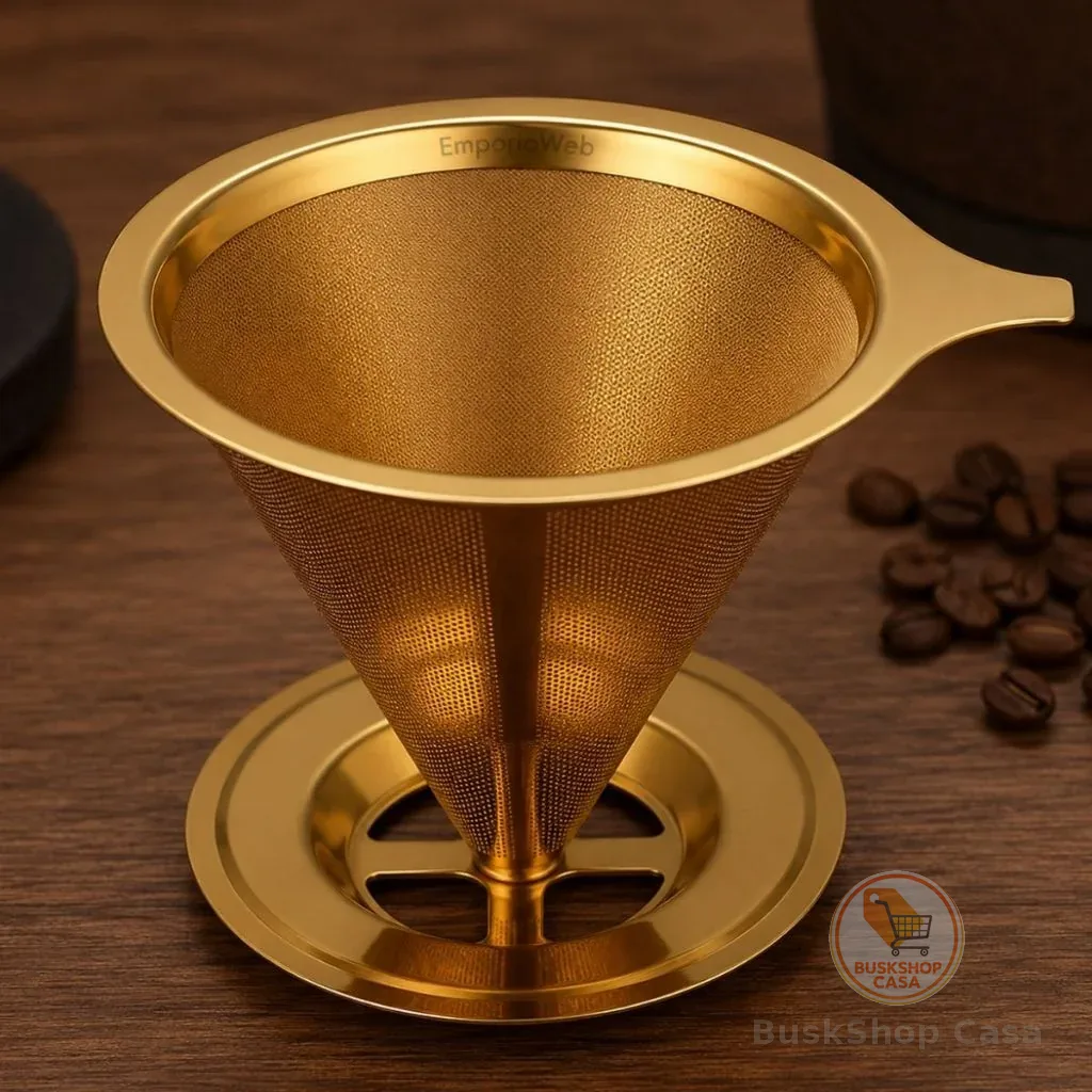 Coador Dourado Inox Filtro Reutilizável Grande Premium Limpeza Sem ferrugem