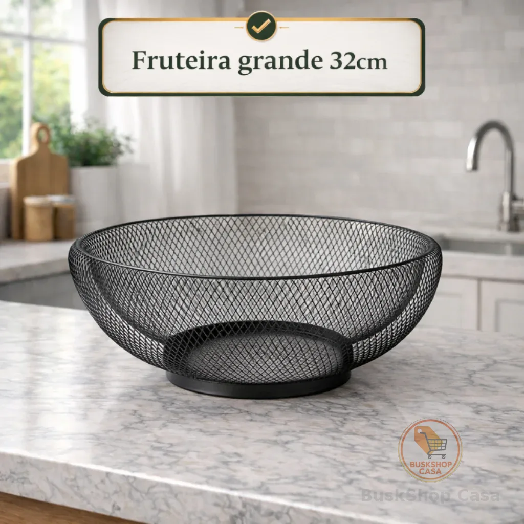 Fruteira de Mesa Aramado Cesto de Frutas Cozinha de Metal Luxo desing Moderno Preto