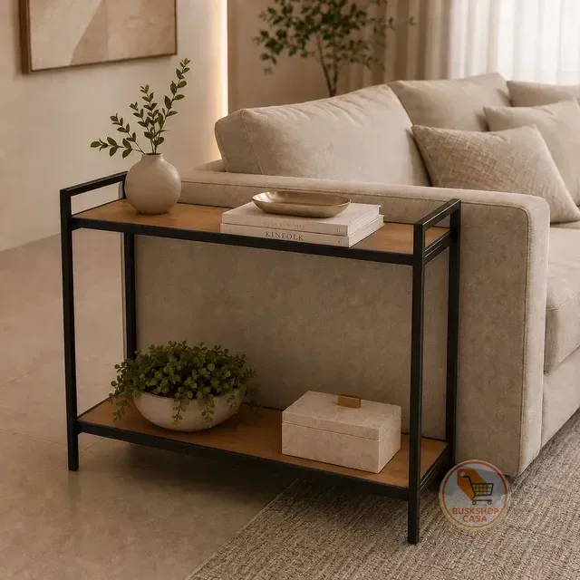 Mesa Lateral Canto Sofá Aparador Industrial Duas Prateleiras