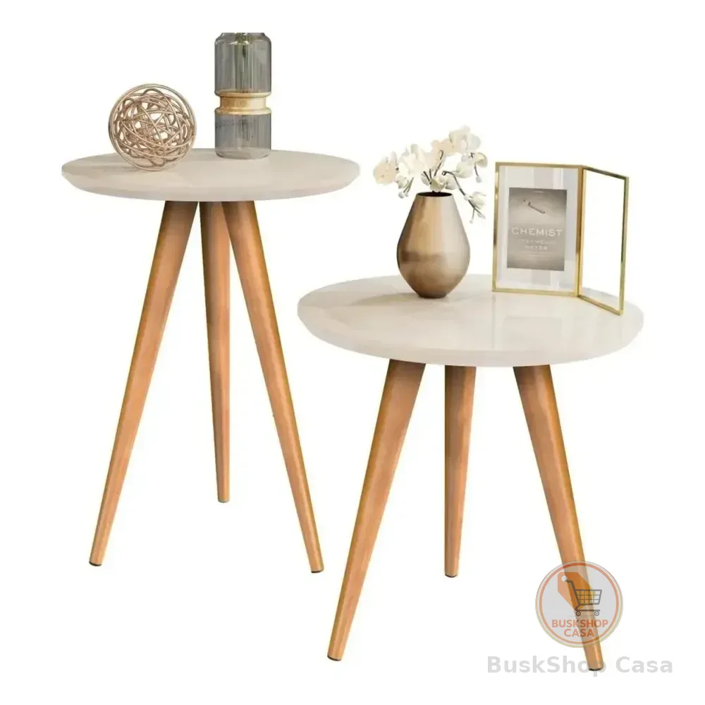 Duas Mesinhas Laterais Sofa Sala Madeira Canto Maravilhosas Cor Bege