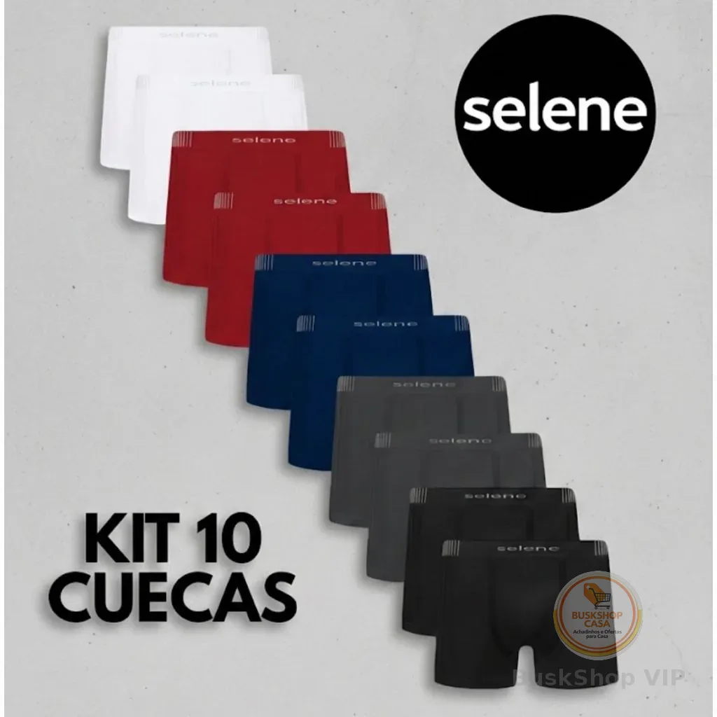 Kit 10 Cuecas Boxer Masculina Selene Microfibra Poliamida Sem Costura Premium