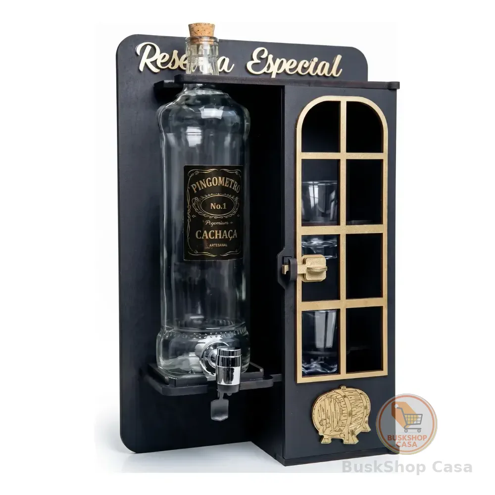 Pingômetron Decorativo Cachaça Cabine Mini Mdf Com Garrafa 1l