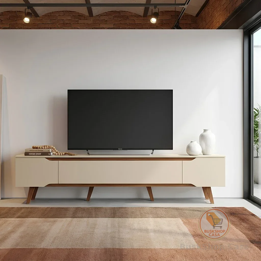 🧡 Rack Retrô para TV até 70 polegadas, Pés em Madeira Maciça Shop 2,20m – Moderno e de Alta Qualidade