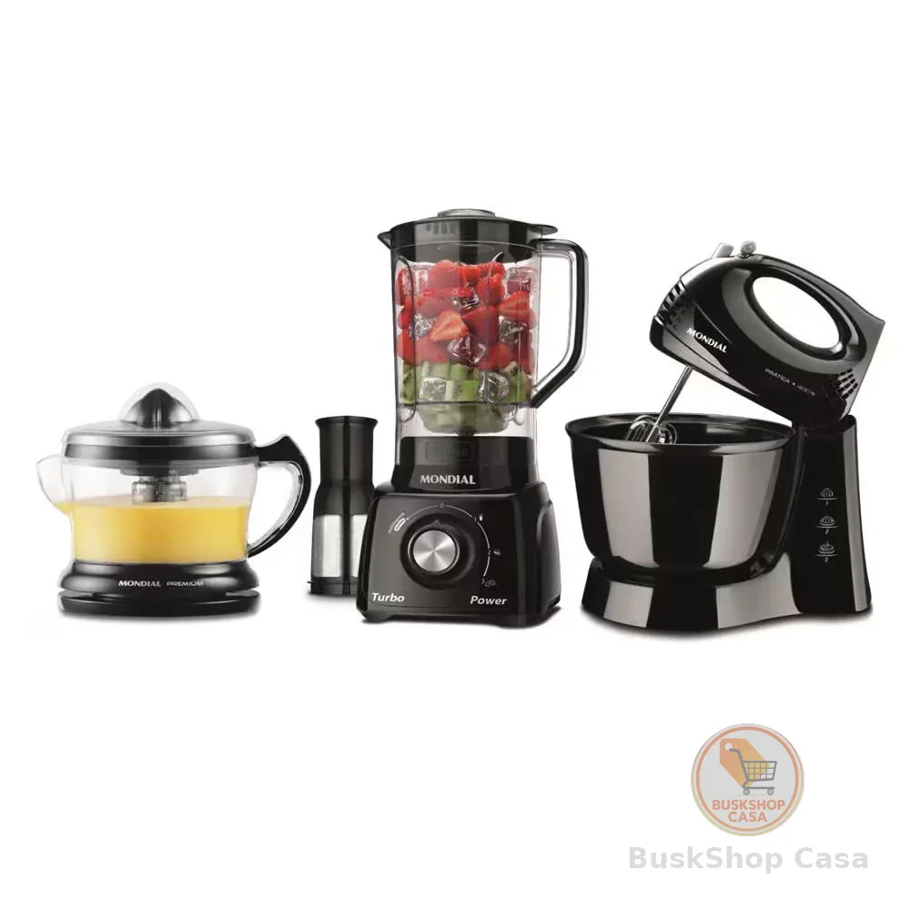 🧡 Conjunto Especial KT-105-B Espremedor Premium, Batedeira Prática, Liquidificador Turbo ​Power Mondial