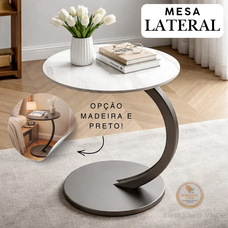 Mesa De Apoio Lateral Redonda 40cm Para Sofá Cama Multifuncional