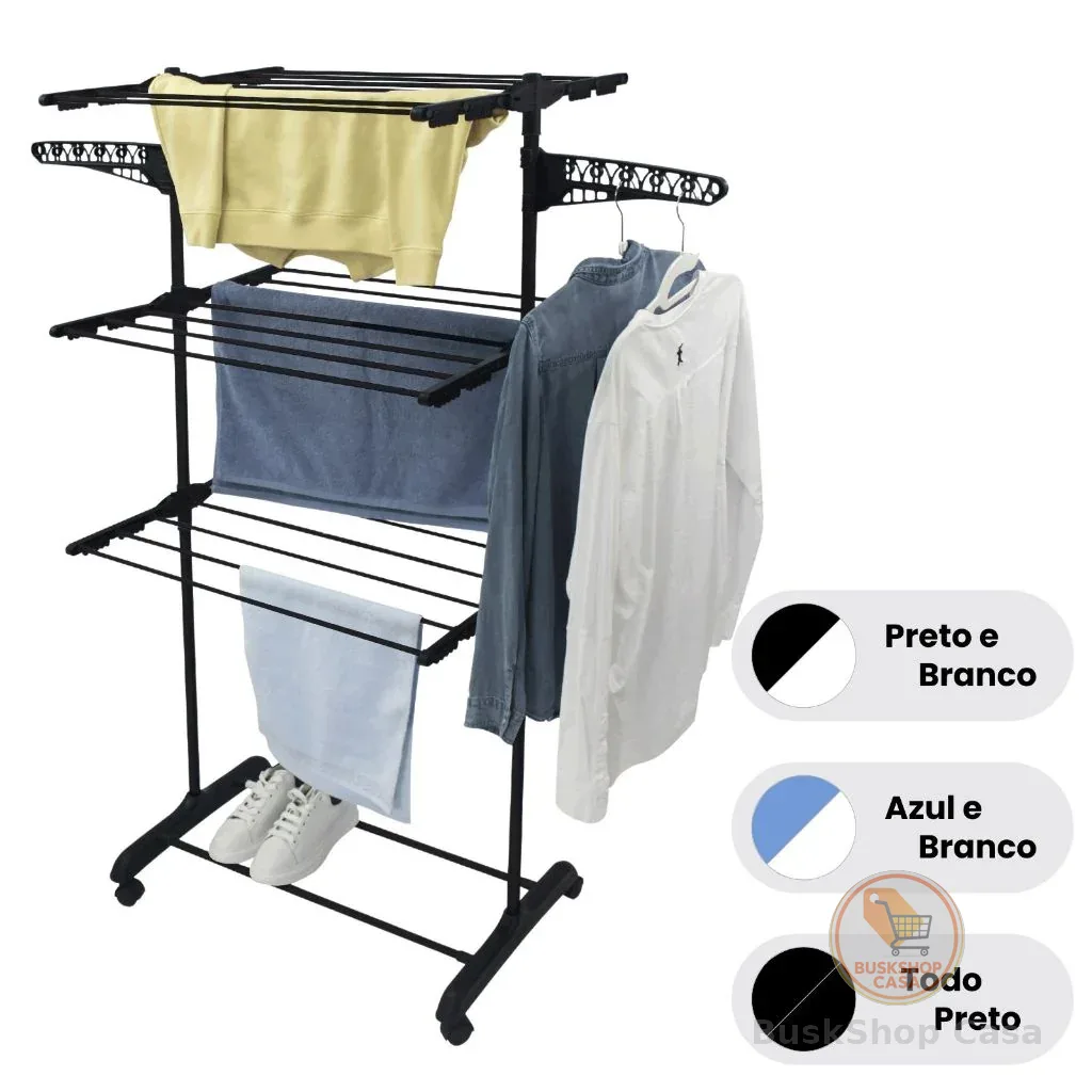 🧡 Varal De Chão Roupa Calcinha Grade 3 Andares Dobrável Portátil