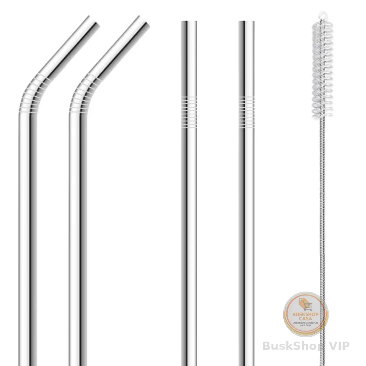 Kit De Canudos Em Inox 5 Peças Com Escova Para Limpeza 21cm Com 2 Canudos Curvo E 2 Canudos Reto Ecológico E Reutilizável 5pcs