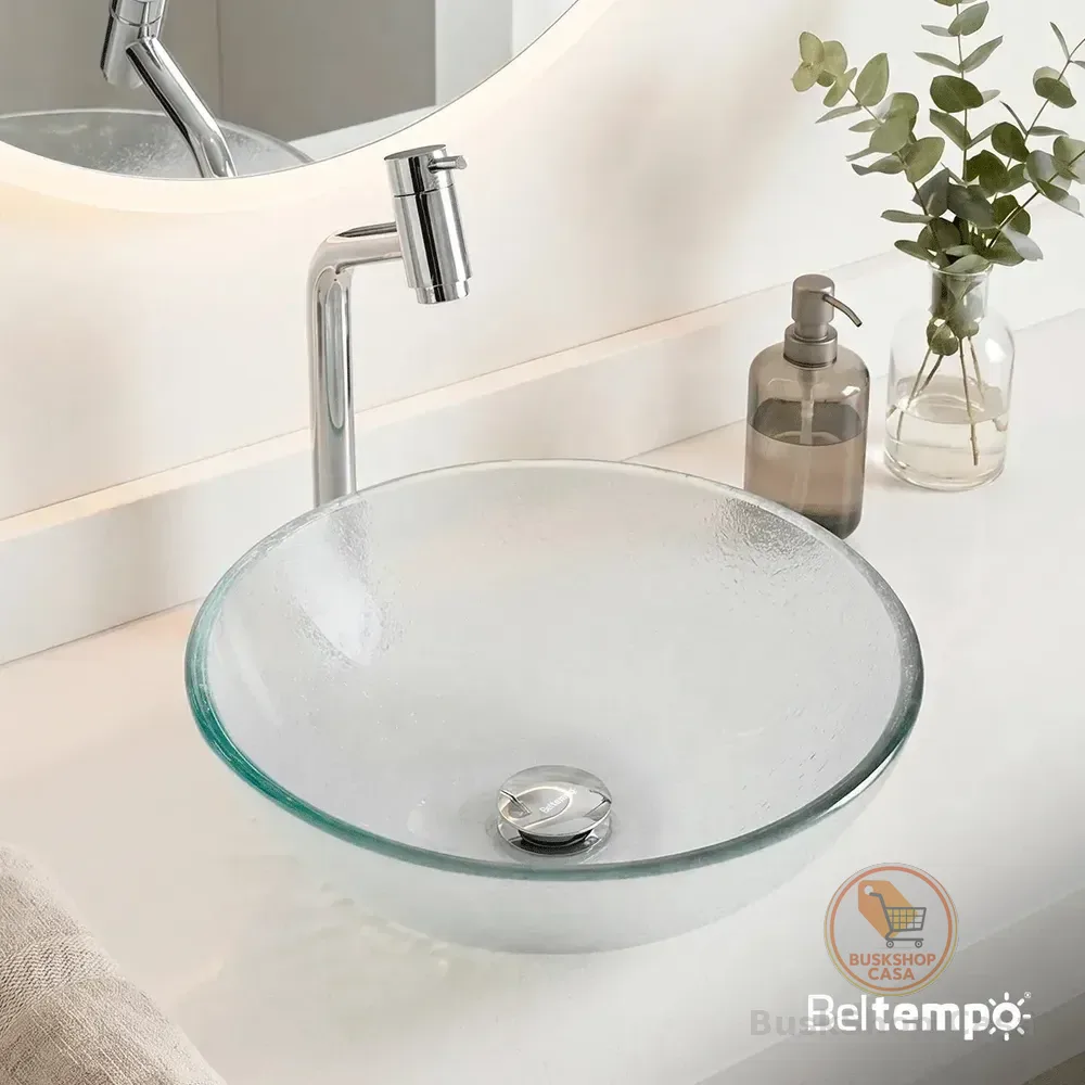 cuba de Pia de Apoio Sobrepor Vidro Redonda 29cm Transparente Banheiro Lavabo Beltempo