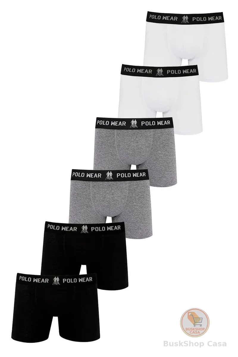 Kit 6 Cuecas Masculinas Boxer Algodão Sem Costura Lateral Polo Wear