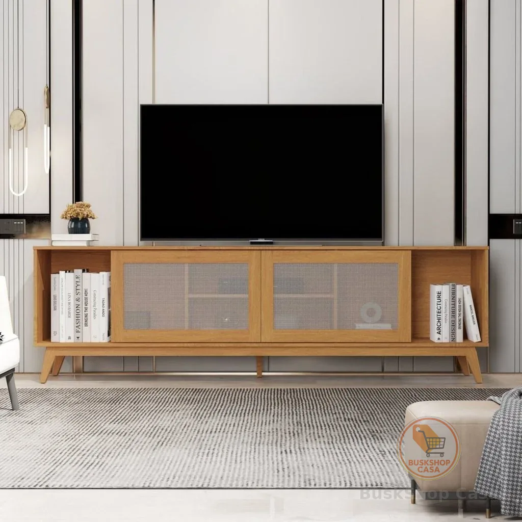 Rack para TV até 75 Polegadas MDF 218cm Pés em Madeira Maciça Denver Yescasa Marrom Nature