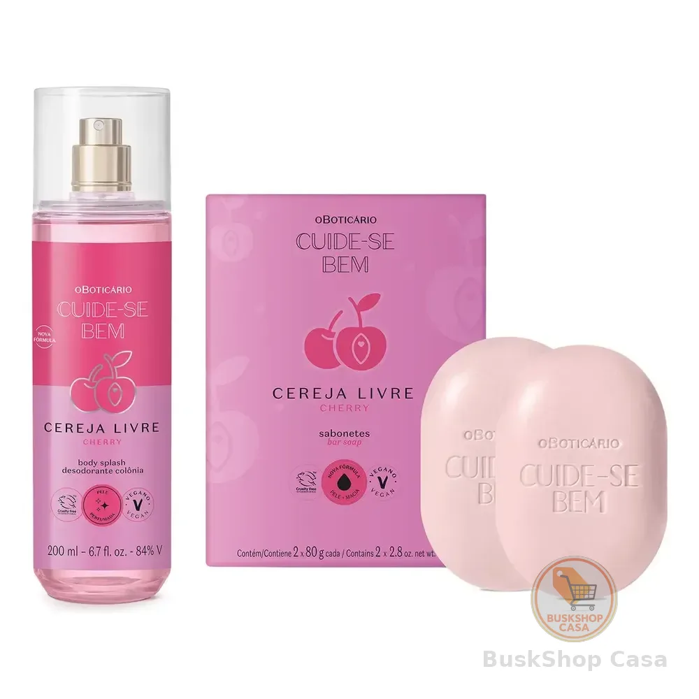 Cuide-se Bem Cereja Livre: Body Splash 200ml+ Sabonetes Em Barra 2x80g