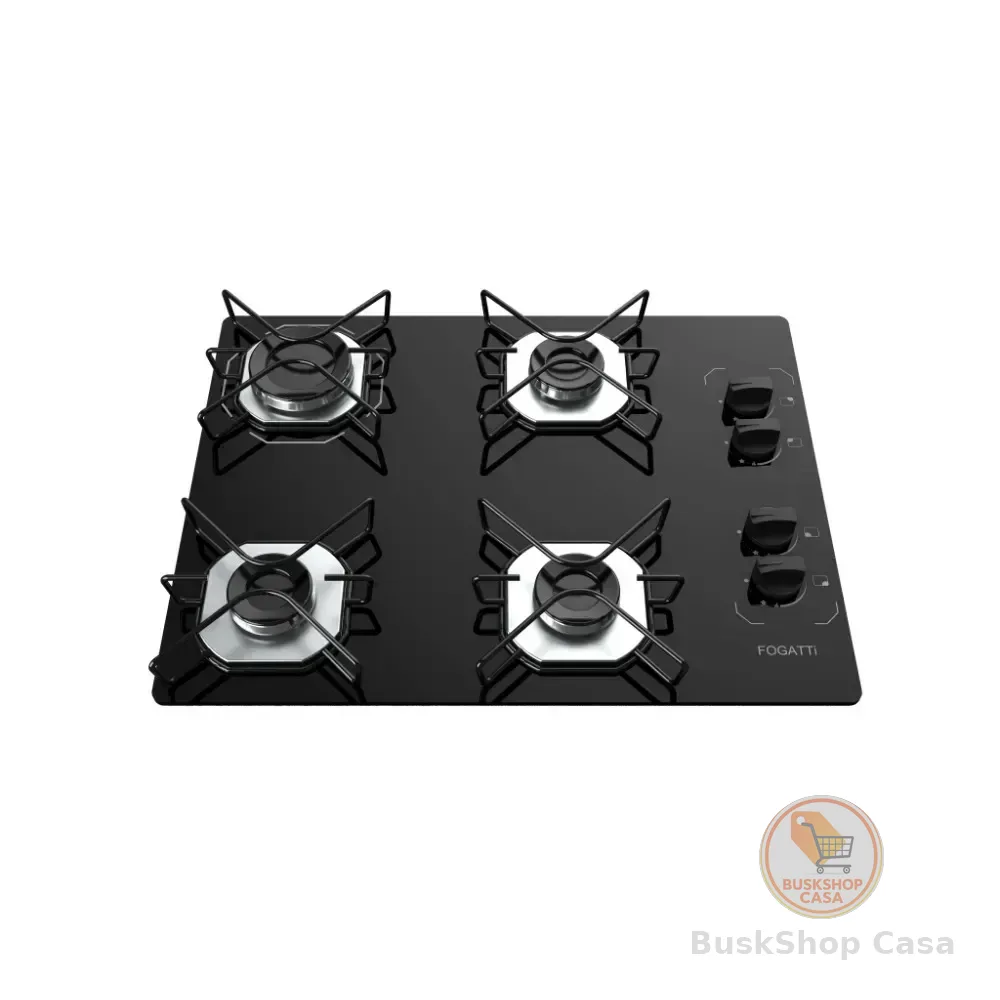 Cooktop Fogatti Ori 4 Bocas 41cm Vidro Inox Preto Bivolt - Promo Wave 127/220v