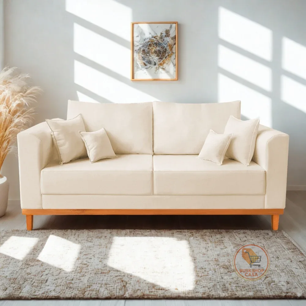 Sofá 3 Lugares 1,80m Retro Sala de Estar Beny Para Recepção Suede Bege