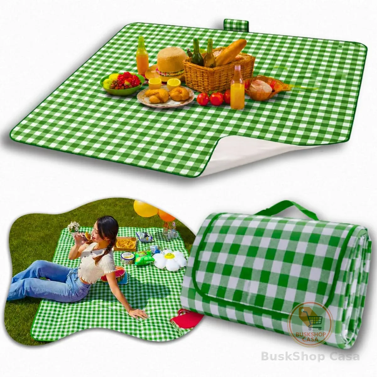 Tapete para Piquenique Impermeável Dobrável Grande 200x200cm com Alça, À Prova de Água, Fácil de Carregar, Ideal para Parque, Praia e Passeios ao Ar Livre – Qualidade Premium LNSTORE (Verde)