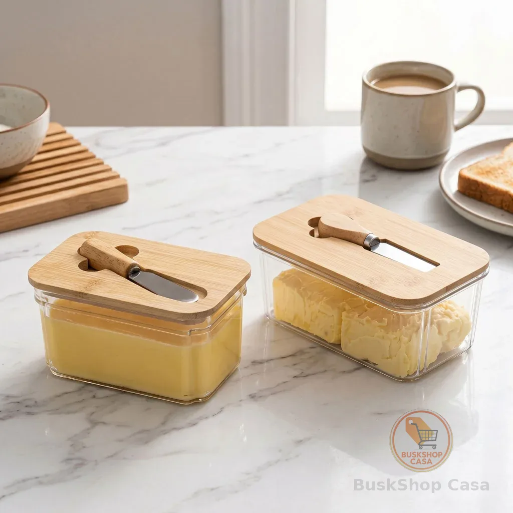 Manteigueira Porta Manteiga Com Tampa De Bambu e Espatula Organização Mesa e Cozinha ENVIO IMEDIATO