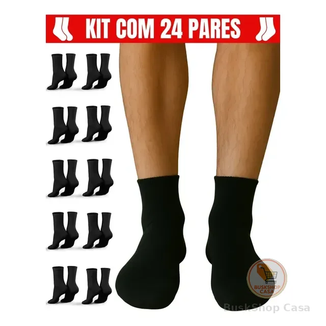 Kit 24 Pares Meias Masculina Cano Alto Algodão Longo Médio
