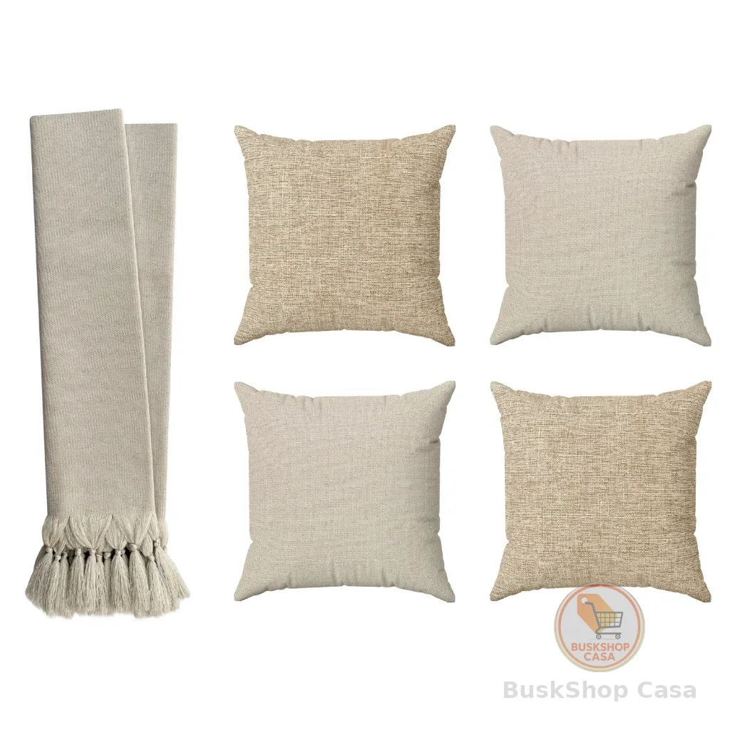 Kit Manta Para Sofá Gigante 3 Metros + 4 Capas De Almofadas Bege Cru