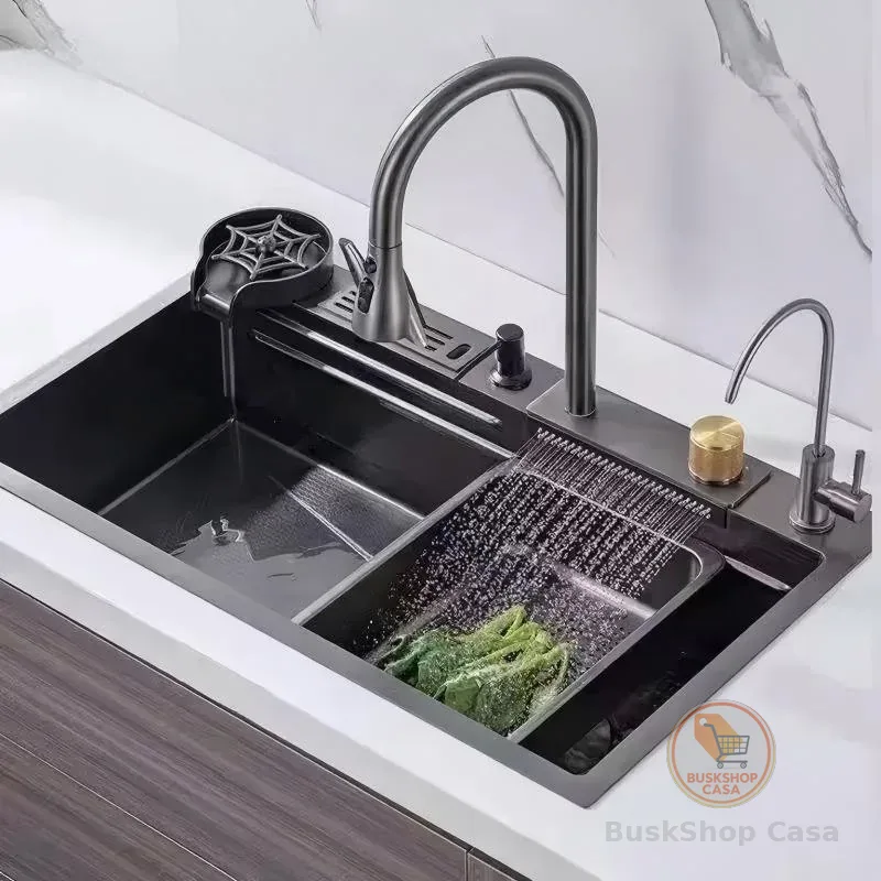 🧡 Kit Cuba Cozinha Gourmet Aço Inox C/ Torneira Flexível 75/68/60cm
