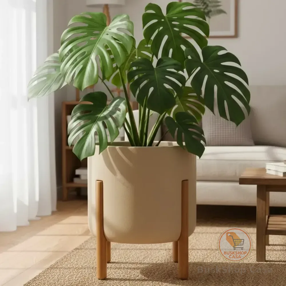 Vaso Para Plantas Com Suporte De Madeira Decoração Casa Sala Areia Liso