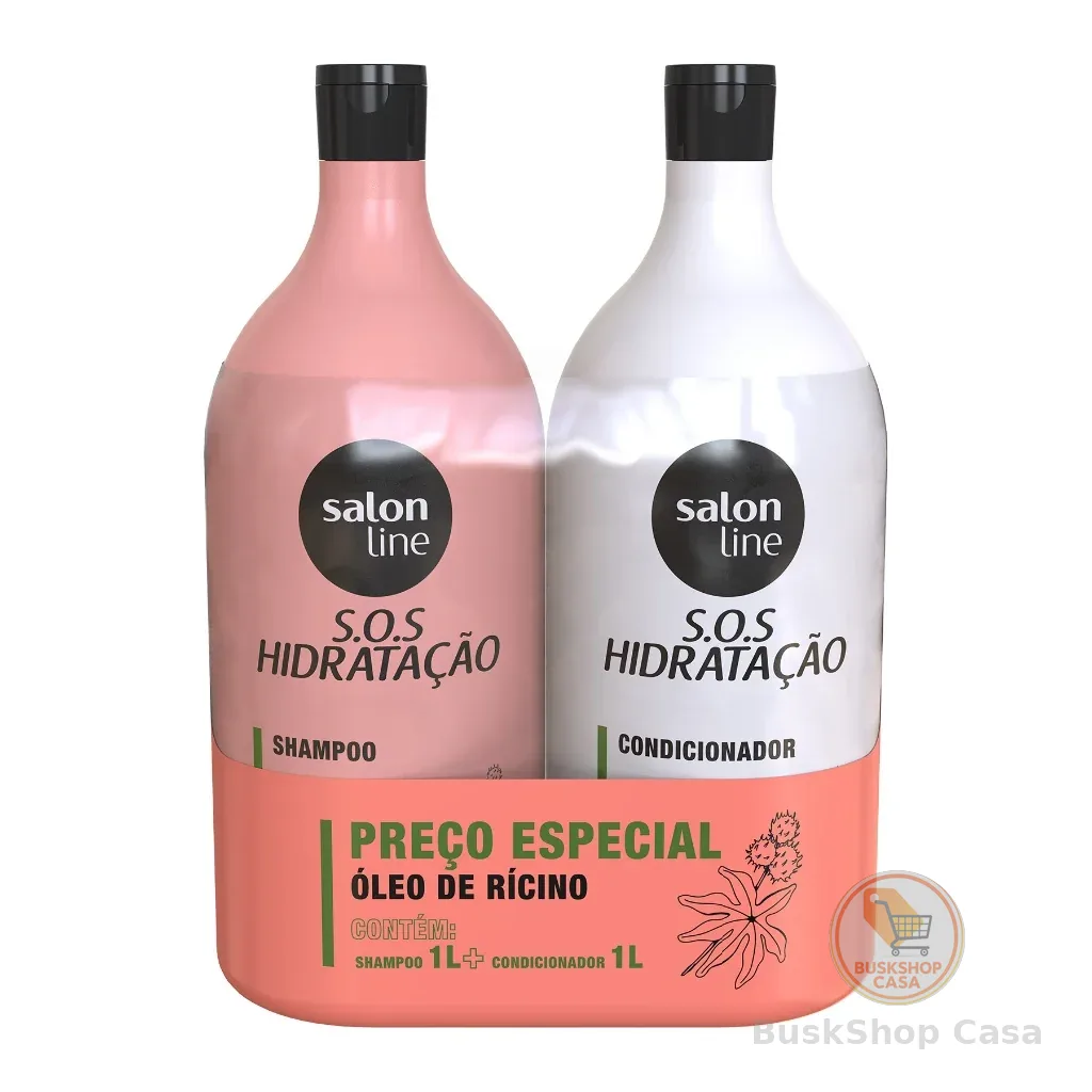 Kit S.O.S Hidratação Óleo de Rícino Shampoo e Condicionador Litrão Salon Line