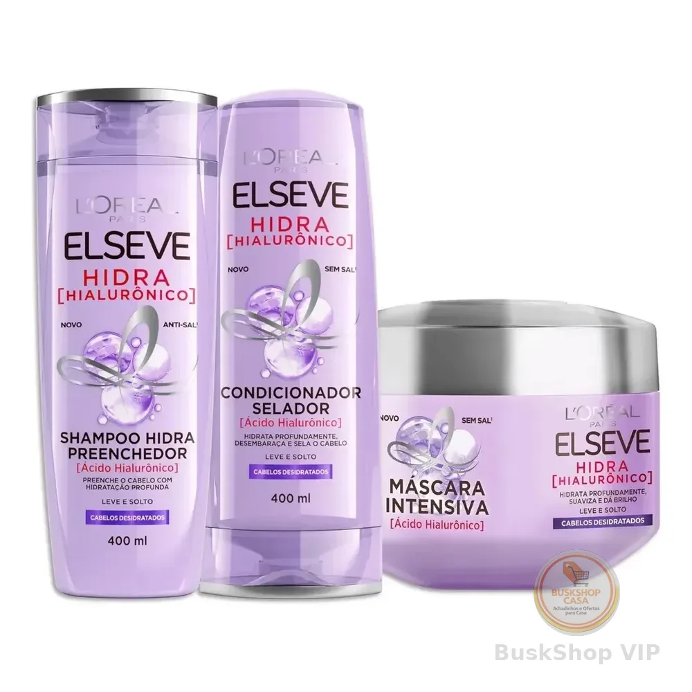Kit Hidra Hialurônico Shampoo 200ml Condicionador 200ml Creme 300g Elseve