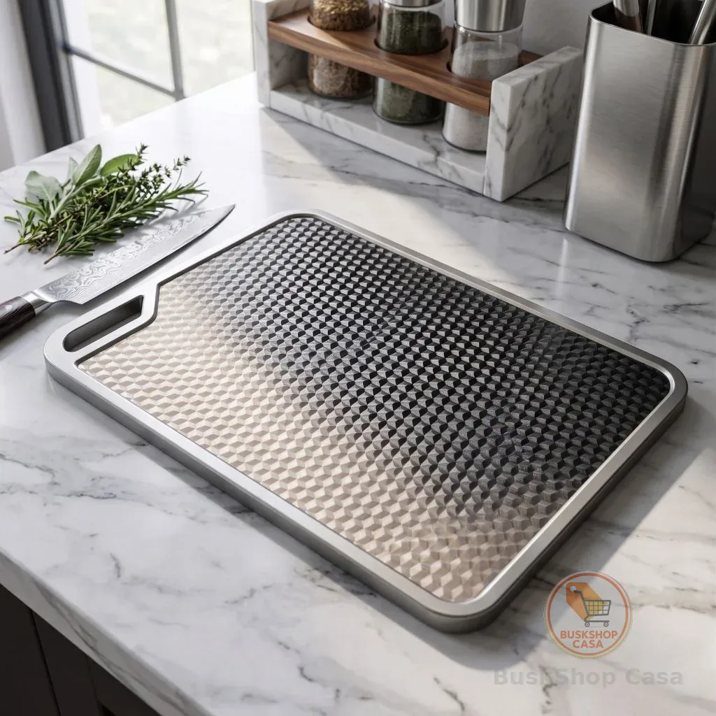 🧡 Tábua de corte gourmet Retangular dupla inox e polietileno