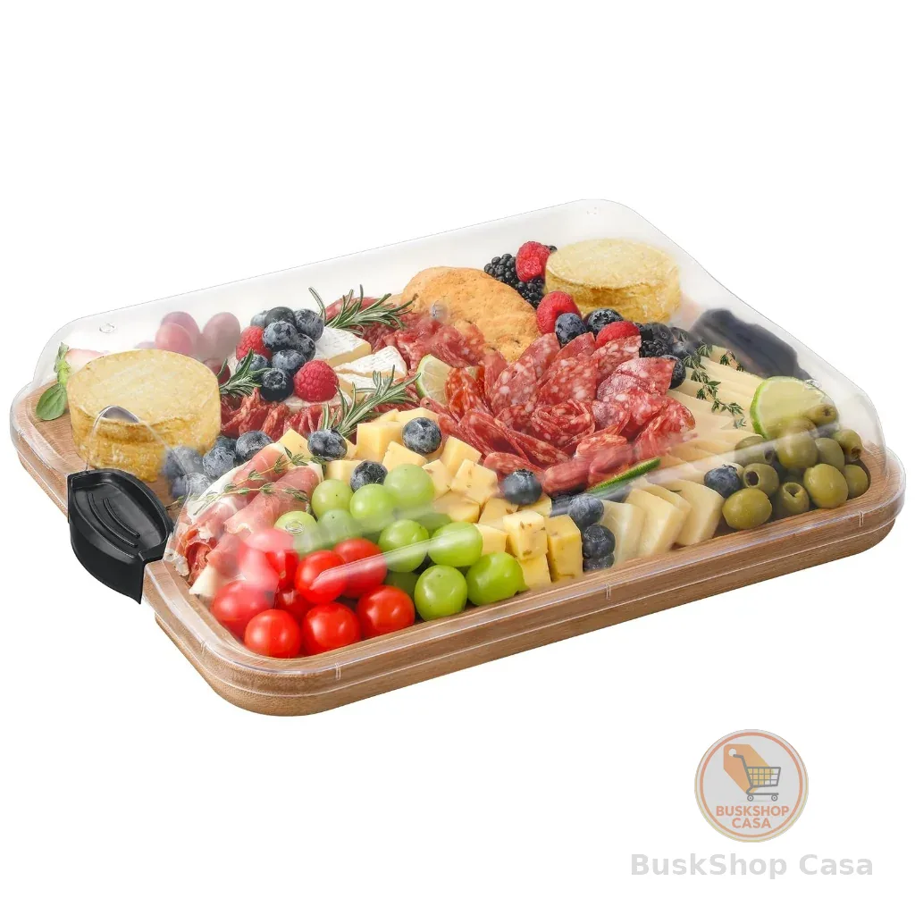 Tabua Para Servir e Proteger Alimentos com Tampa Transparente, Bandeja Grande de Bambu Premium LUMAI
