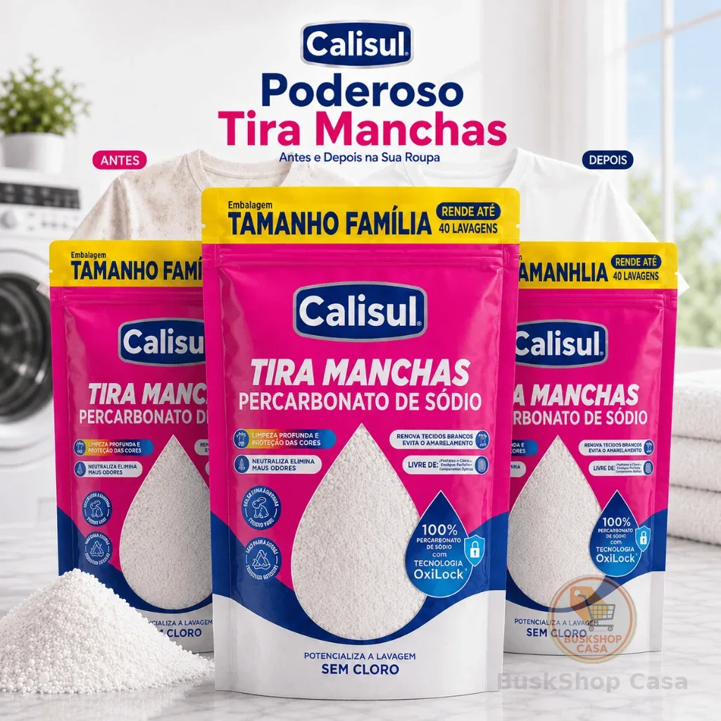 Percarbonato de Sódio Calisul 100% Puro Tira Manchas Alvejante Sem Cloro Roupas Brancas 1kg 2kg 3kg