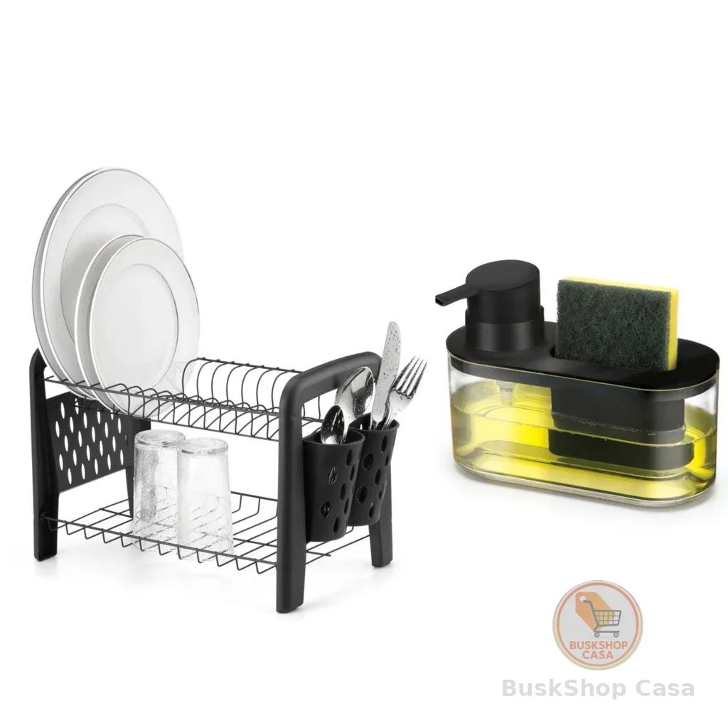 🧡 Kit Escorredor Louça Pia e Porta Detergente Transparente