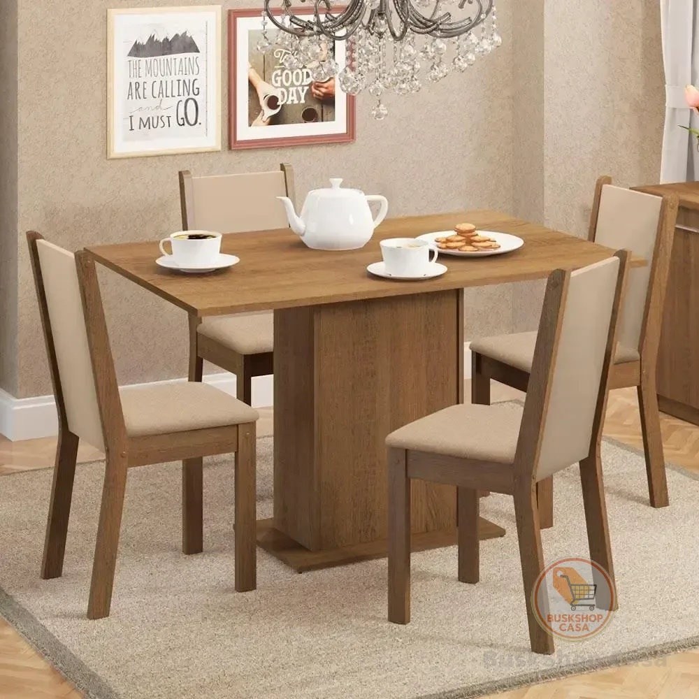 🧡 Sala De Jantar Madesa Talita Mesa Tampo Madeira 4 Cadeiras Cor Rustic/Crema/Pérola Desenho do tecido das cadeiras ​Liso