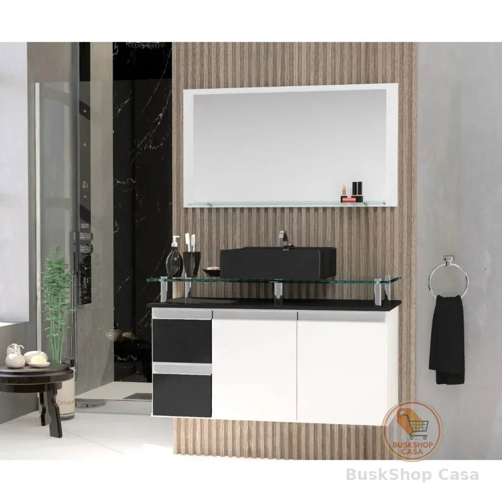 🧡 Conjunto Gabinete Banheiro Diamante 80cm MDF + Espelheira + Cuba + tampo de vidro temperado