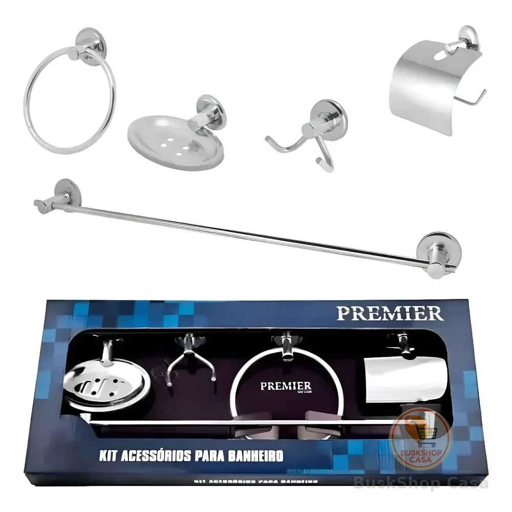 Kit Acessórios Para Banheiro Aço Inox 5 Peças