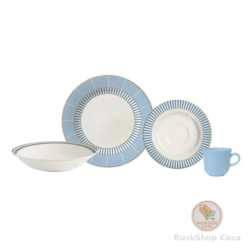 🧡 Aparelho De Jantar Ester Azul Cerâmica 16 Peças Azul-claro